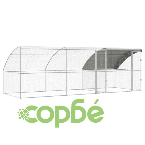 Клетка за пилета с покрив и врати сребриста поцинкована стомана 600x200x198.5 см ➤ топ цена ➤ sorbe.bg