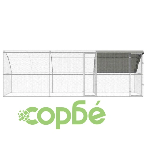 Клетка за пилета с покрив и врати сребриста поцинкована стомана 600x200x198.5 см ➤ топ цена ➤ sorbe.bg