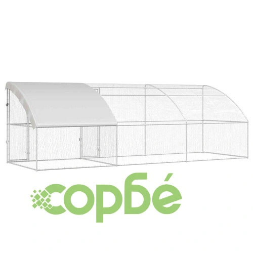 Клетка за пилета с покрив и врати сребриста поцинкована стомана 600x200x198.5 см ➤ топ цена ➤ sorbe.bg