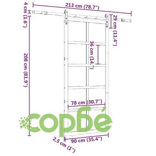 Плъзгаща се врата с комплект аксесоари 90x208 см борово дърво масив кафяво ➤ топ цена ➤ sorbe.bg