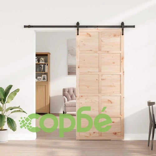 Плъзгаща врата с монтажен комплект 80x208 см борово дърво масив ➤ топ цена ➤ sorbe.bg