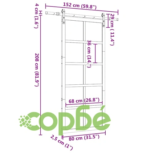 Плъзгаща врата с хардуер комплект 80 x 208 см борово дърво масив кафяво ➤ топ цена ➤ sorbe.bg