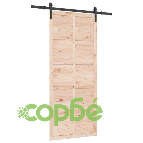 Плъзгаща врата с хардуер комплект 80 x 208 см борово дърво масив кафяво ➤ топ цена ➤ sorbe.bg