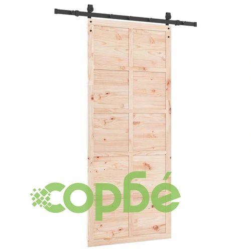 Плъзгаща врата с хардуер комплект 80 x 208 см борово дърво масив кафяво ➤ топ цена ➤ sorbe.bg