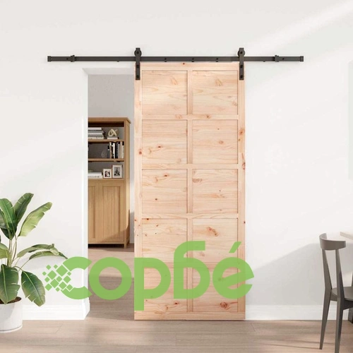 Плъзгаща врата с комплект механизъм 90 x 208 см борово дърво масив ➤ топ цена ➤ sorbe.bg
