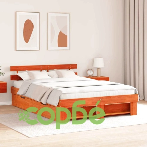 Рамка за легло с чекмеджета восъчнокафяв цвят 160x200 см борово дърво масив ➤ топ цена ➤ sorbe.bg