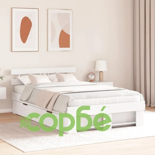 Легло с чекмеджета от борово дърво масив 120x190 см - бяло ➤ топ цена ➤ sorbe.bg