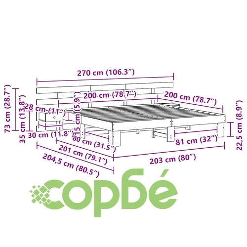 Рамка за легло с нощни шкафчета от масивно борово дърво 200x200 см ➤ топ цена ➤ sorbe.bg