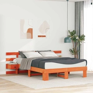 Рамка за легло с нощни шкафчета от масивна борова дървесина - кафяво, 150x200 см