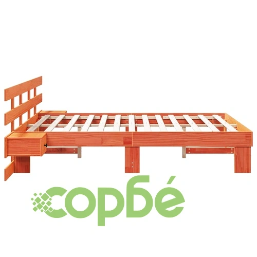 Рамка за легло с нощни шкафчета от масивна борова дървесина - кафяво, 150x200 см ➤ топ цена ➤ sorbe.bg