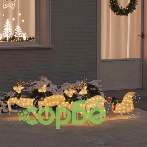 LED елени с шейна 5 части златист текстил 45x19x65 см ➤ топ цена ➤ sorbe.bg