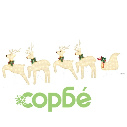 LED елени с шейна 5 части златист текстил 45x19x65 см ➤ топ цена ➤ sorbe.bg