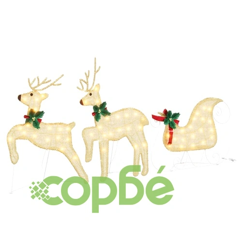 LED елени с шейна 5 части златист текстил 45x19x65 см ➤ топ цена ➤ sorbe.bg