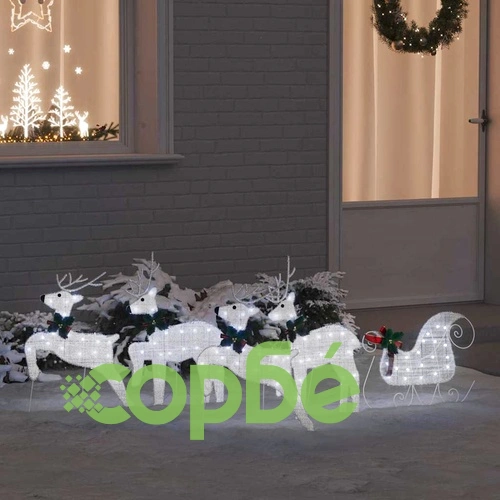 LED елени 5 броя сребрист текстил с шейна 45x19x65 см ➤ топ цена ➤ sorbe.bg