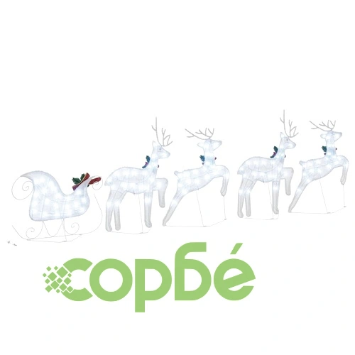 LED елени 5 броя сребрист текстил с шейна 45x19x65 см ➤ топ цена ➤ sorbe.bg