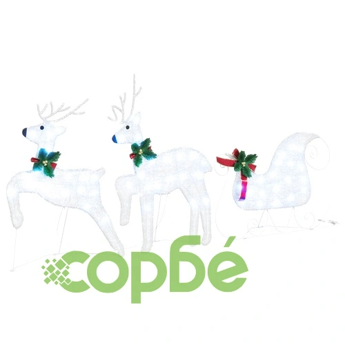 LED елени 5 броя сребрист текстил с шейна 45x19x65 см ➤ топ цена ➤ sorbe.bg