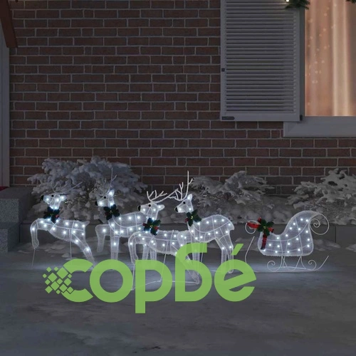 LED елени с шейна 5 части бял текстил 45x19x65 см ➤ топ цена ➤ sorbe.bg