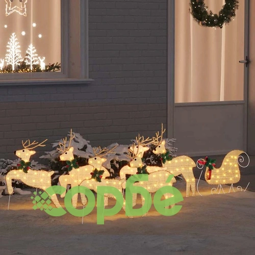 LED елени с шейна 7 части - златист текстил 45x19x65 см ➤ топ цена ➤ sorbe.bg