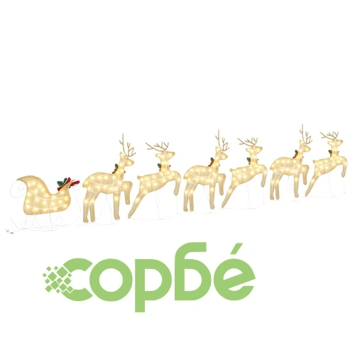 LED елени с шейна 7 части - златист текстил 45x19x65 см ➤ топ цена ➤ sorbe.bg