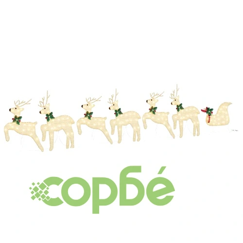 LED елени с шейна 7 части - златист текстил 45x19x65 см ➤ топ цена ➤ sorbe.bg