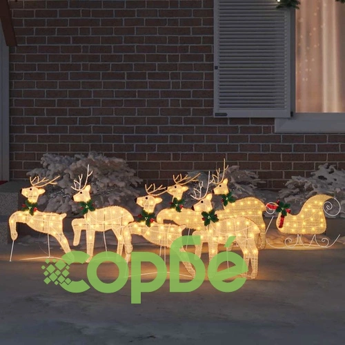 LED елени с шейна 7 части - златист текстил 45x19x65 см ➤ топ цена ➤ sorbe.bg
