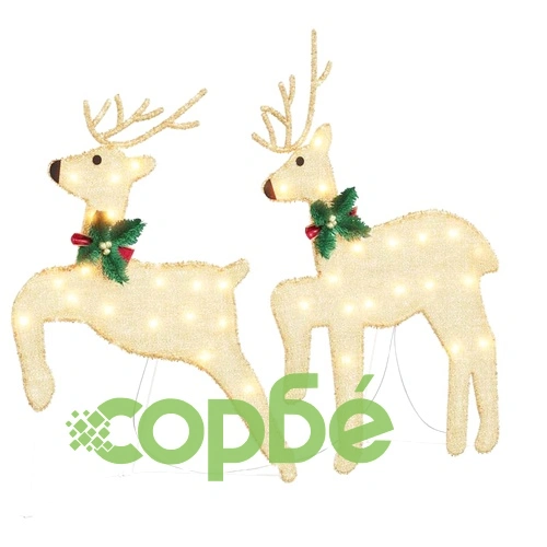LED елени с шейна 7 части - златист текстил 45x19x65 см ➤ топ цена ➤ sorbe.bg