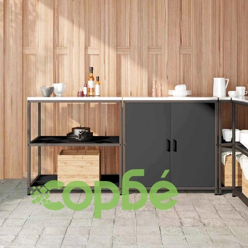 Комплект за кухненско съхранение 2 части - черна студено валцована стомана 180x50x92 см ➤ топ цена ➤ sorbe.bg