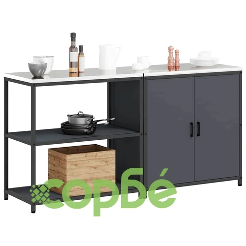 Двучастен комплект за кухненско съхранение от студено валцована стомана 180x50x92 см Антрацит ➤ топ цена ➤ sorbe.bg