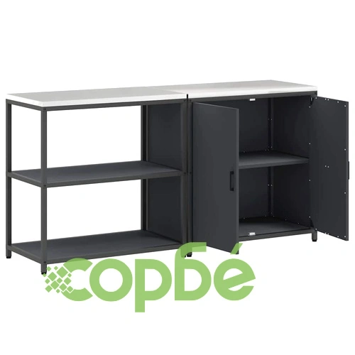 Двучастен комплект за кухненско съхранение от студено валцована стомана 180x50x92 см Антрацит ➤ топ цена ➤ sorbe.bg