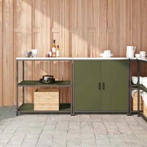 Комплект кухненски шкафове за съхранение 2 части маслинено зелено студено валцована стомана 180x50x92 см