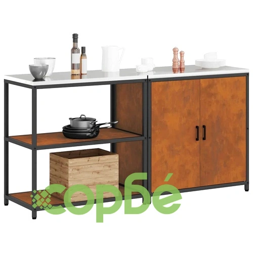 Комплект за кухненско съхранение от патинираща стомана 2 части 180x50x92 см ➤ топ цена ➤ sorbe.bg