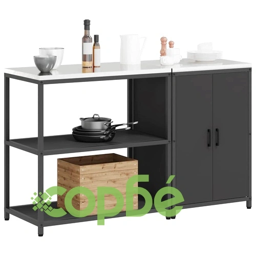 Комплект кухненски шкафове за съхранение 2 броя - черна студено валцована стомана 150x50x92 см ➤ топ цена ➤ sorbe.bg