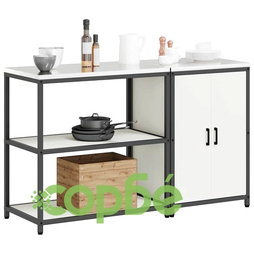 Комплект кухненски шкафове за съхранение 2 броя, бял, студено валцована стомана 150x50x92 см ➤ топ цена ➤ sorbe.bg