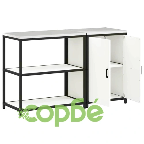 Комплект кухненски шкафове за съхранение 2 броя, бял, студено валцована стомана 150x50x92 см ➤ топ цена ➤ sorbe.bg