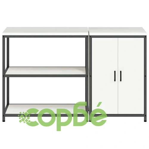 Комплект кухненски шкафове за съхранение 2 броя, бял, студено валцована стомана 150x50x92 см ➤ топ цена ➤ sorbe.bg