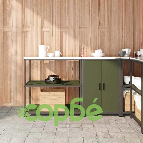 Комплект кухненско съхранение 2 части студено валцована стомана маслинено зелено 150x50x92 см ➤ топ цена ➤ sorbe.bg
