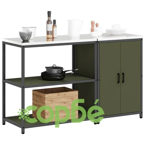 Комплект кухненско съхранение 2 части студено валцована стомана маслинено зелено 150x50x92 см ➤ топ цена ➤ sorbe.bg