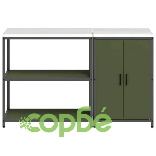 Комплект кухненско съхранение 2 части студено валцована стомана маслинено зелено 150x50x92 см ➤ топ цена ➤ sorbe.bg