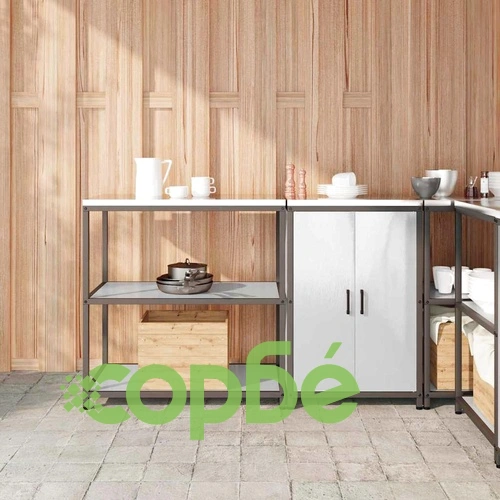 Комплект за кухненско съхранение 2 части от неръждаема стомана сив 150x50x92 см ➤ топ цена ➤ sorbe.bg