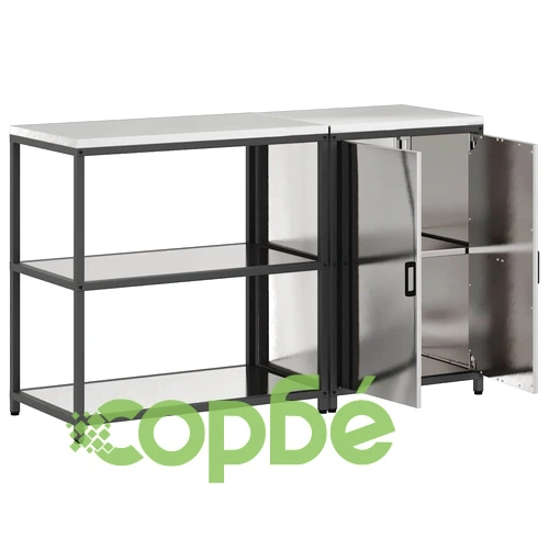 Комплект за кухненско съхранение 2 части от неръждаема стомана сив 150x50x92 см ➤ топ цена ➤ sorbe.bg