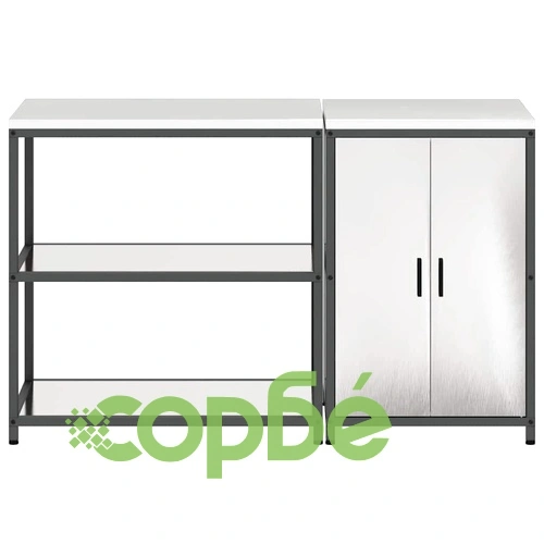 Комплект за кухненско съхранение 2 части от неръждаема стомана сив 150x50x92 см ➤ топ цена ➤ sorbe.bg