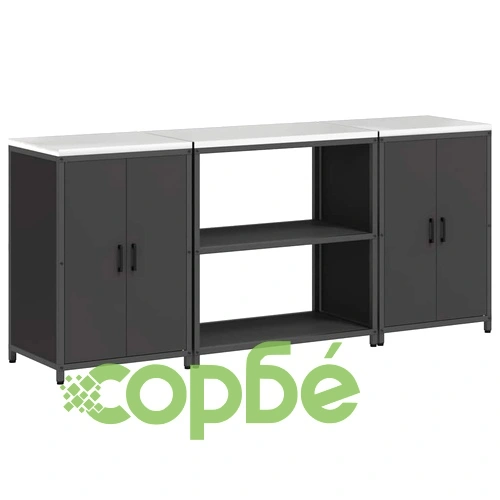 Комплект за кухненско съхранение 3 части от студено валцована стомана - черен 210x50x92 см ➤ топ цена ➤ sorbe.bg