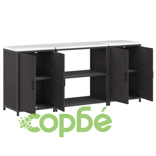 Комплект за кухненско съхранение 3 части от студено валцована стомана - черен 210x50x92 см ➤ топ цена ➤ sorbe.bg