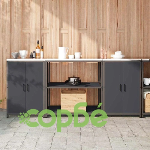 Комплект за кухненско съхранение от студено валцована стомана 3 части Антрацит 210x50x92 см ➤ топ цена ➤ sorbe.bg