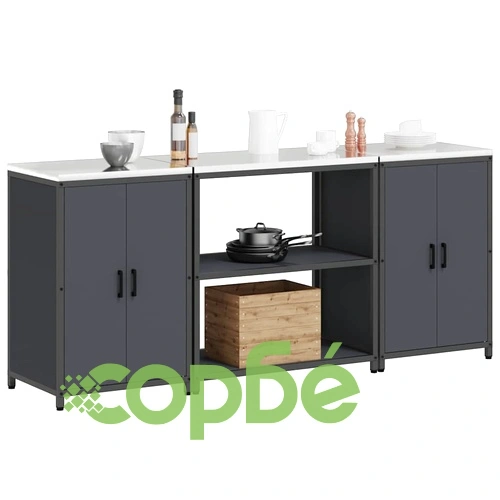 Комплект за кухненско съхранение от студено валцована стомана 3 части Антрацит 210x50x92 см ➤ топ цена ➤ sorbe.bg