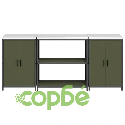 Комплект кухненско съхранение 3 части от студено валцована стомана - маслинено зелено 210x50x92 см ➤ топ цена ➤ sorbe.bg