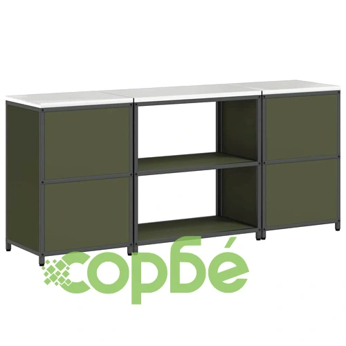 Комплект кухненско съхранение 3 части от студено валцована стомана - маслинено зелено 210x50x92 см ➤ топ цена ➤ sorbe.bg
