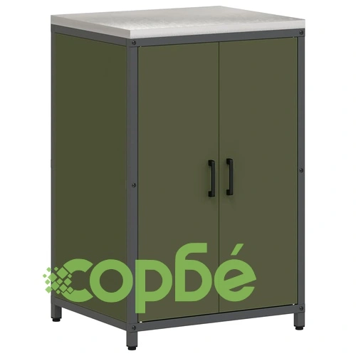 Комплект кухненско съхранение 3 части от студено валцована стомана - маслинено зелено 210x50x92 см ➤ топ цена ➤ sorbe.bg