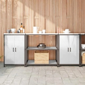 Комплект за кухненско съхранение от неръждаема стомана 3 части сив 210x50x92 см