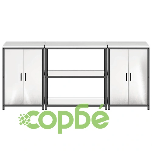 Комплект за кухненско съхранение от неръждаема стомана 3 части сив 210x50x92 см ➤ топ цена ➤ sorbe.bg